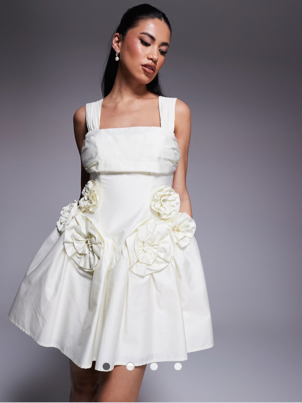 ASOS Luxe Cotton Sateen Pleated Bust Waist Corsage Ivory Mini Dress